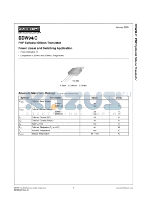 BDW94C datasheet - PNP Epitaxial Silicon Transistor