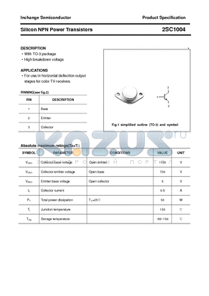 2SC1004 datasheet - Silicon NPN Power Transistors