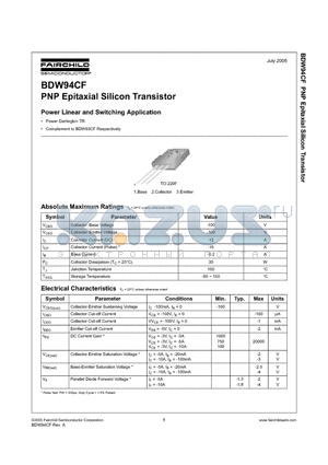 BDW94CF datasheet - PNP Epitaxial Silicon Transistor