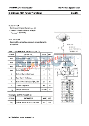 BDX14 datasheet - isc Silicon PNP Power Transistor