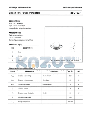 2SC1027 datasheet - Silicon NPN Power Transistors