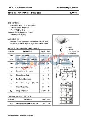 BDX16 datasheet - isc Silicon PNP Power Transistor