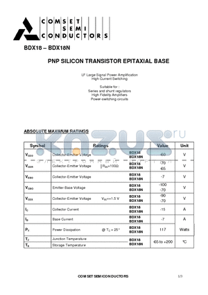 BDX18 datasheet - PNP SILICON TRANSISTOR EPITAXIAL BASE