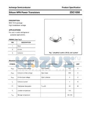 2SC1050 datasheet - Silicon NPN Power Transistors