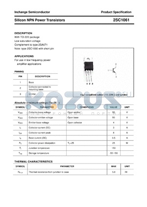 2SC1061 datasheet - Silicon NPN Power Transistors