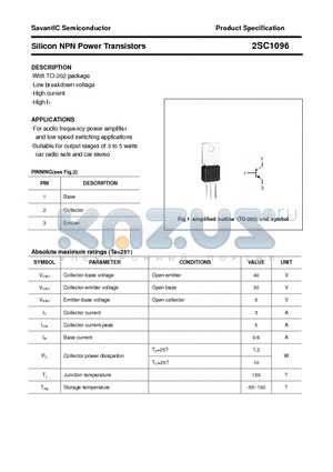 2SC1096 datasheet - Silicon NPN Power Transistors
