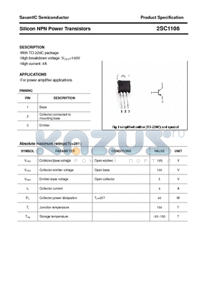 2SC1108 datasheet - Silicon NPN Power Transistors