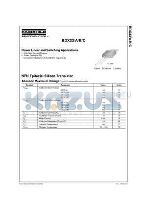 BDX33 datasheet - Power Linear and Switching Applications