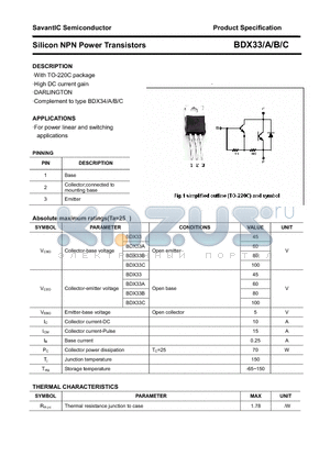 BDX33 datasheet - Silicon NPN Power Transistors