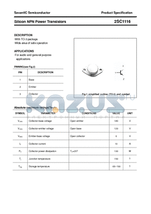 2SC1116 datasheet - Silicon NPN Power Transistors