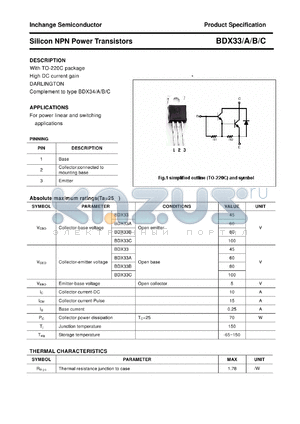 BDX33 datasheet - Silicon NPN Power Transistors