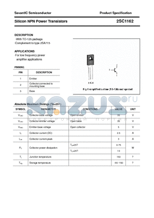 2SC1162 datasheet - Silicon NPN Power Transistors