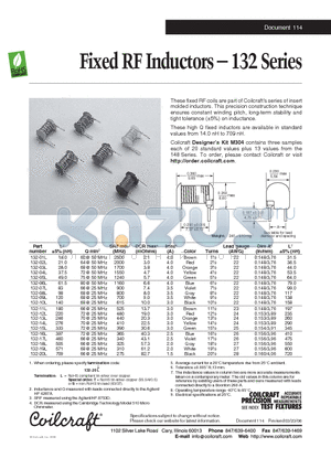 132 datasheet - Fixed RF Inductors