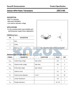 2SC1195 datasheet - Silicon NPN Power Transistors