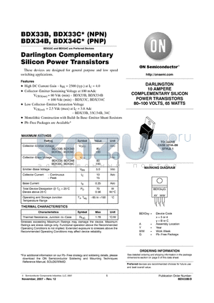 BDX33BG datasheet - Darlington Complementary Silicon Power Transistors