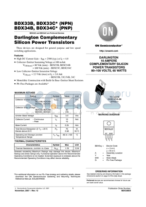 BDX33B_07 datasheet - Darlington Complementary Silicon Power Transistors