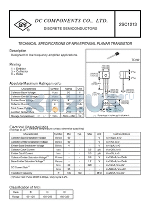2SC1213 datasheet - TECHNICAL SPECIFICATIONS OF NPN EPITAXIAL PLANAR TRANSISTOR