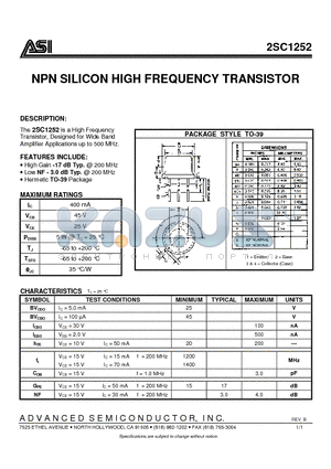 2SC1252 datasheet - 2SC1252