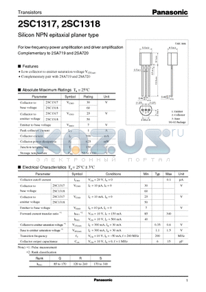 2SC1318 datasheet - Silicon NPN epitaxial planer type(For low-frequency power amplification and driver amplification)