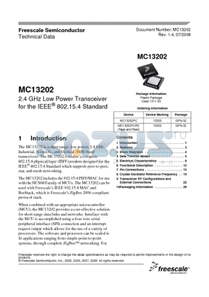 13202 datasheet - 2.4 GHz Low Power Transceiver for the IEEE 802.15.4 Standard