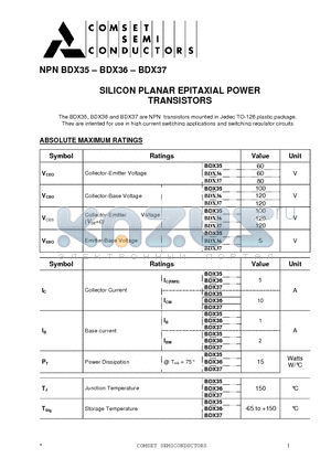 BDX35 datasheet - SILICON PLANAR EPITAXIAL POWER TRANSISTORS