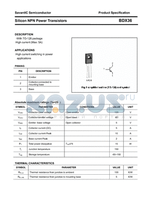 BDX36 datasheet - Silicon NPN Power Transistors