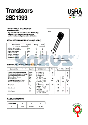 2SC1393 datasheet - Transistors TV VHF TUNER RF AMPLIFIER(FORWARD AGC)