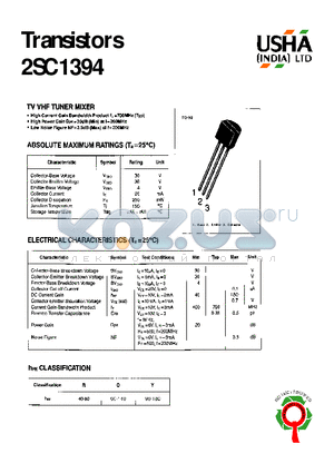 2SC1394 datasheet - TV VHF TUNER MIXER