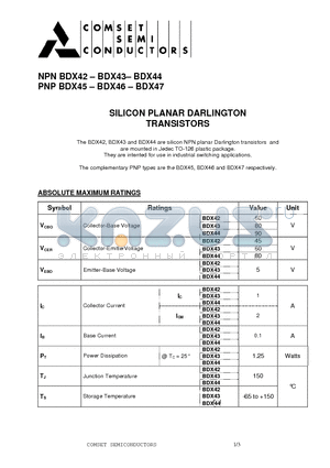 BDX42 datasheet - SILICON PLANAR DARLINGTON TRANSISTORS