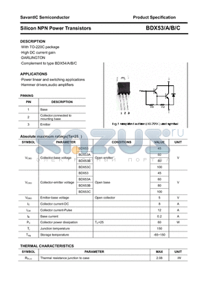 BDX53A datasheet - Silicon NPN Power Transistors