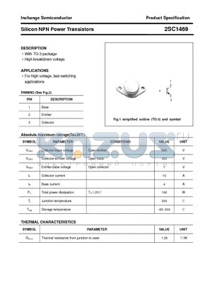 2SC1469 datasheet - Silicon NPN Power Transistors