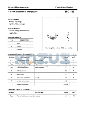 2SC1469 datasheet - Silicon NPN Power Transistors