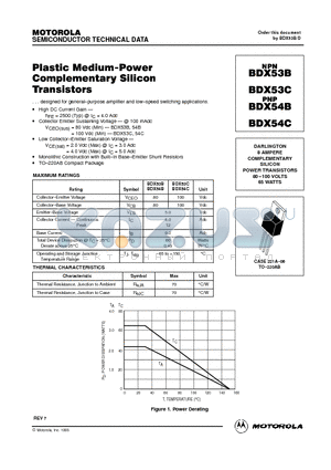 BDX53B datasheet - DARLINGTON 8 AMPERE COMPLEMENTARY SILICON POWER TRANSISTORS 80-100 VOLTS 65 WATTS