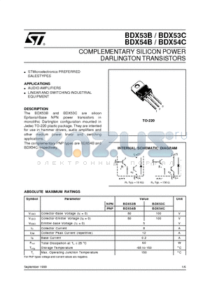 BDX53B datasheet - COMPLEMENTARY SILICON POWER DARLINGTON TRANSISTORS