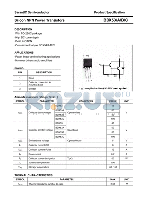 BDX53B datasheet - Silicon NPN Power Transistors