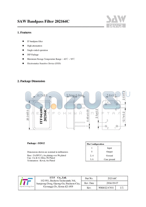 202164C datasheet - SAW Bandpass Filter