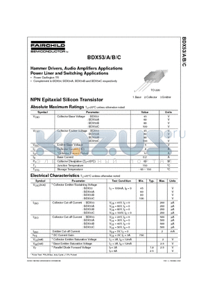 BDX53C datasheet - Hammer Drivers, Audio Amplifiers Applications Power Liner and Switching Applications