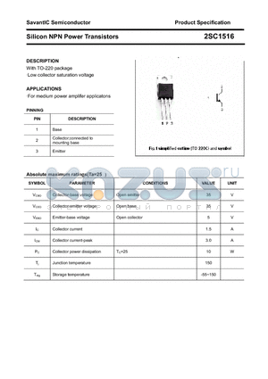 2SC1516 datasheet - Silicon NPN Power Transistors