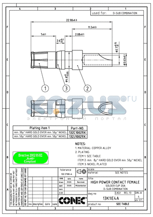 132C10029X datasheet - HIGH POWER CONTACT FEMALE