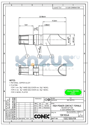 132C10049X datasheet - HIGH POWER CONTACT FEMALE