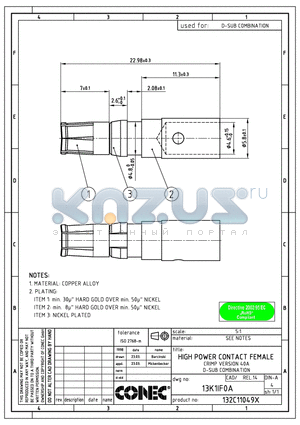 132C11049X datasheet - HIGH POWER CONTACT FEMALE