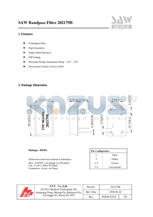 202179B datasheet - SAW Bandpass Filter