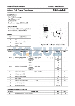 BDX54 datasheet - Silicon PNP Power Transistors