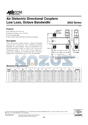 2023 datasheet - Air Dielectric Directional Couplers Low Loss, Octave Bandwidth