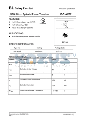 2SC1623W datasheet - NPN Silicon Epitaxial Planar Transistor