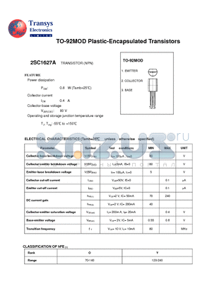 2SC1627A datasheet - Plastic-Encapsulated Transistors