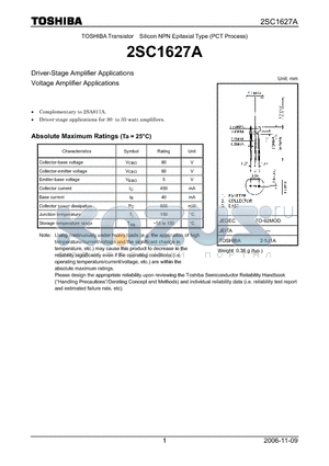 2SC1627A datasheet - Silicon NPN Epitaxial Type (PCT Process)