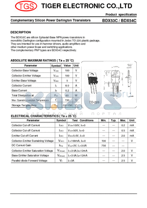 BDX54C datasheet - Complementary Silicon Power Darlington Ttransistors