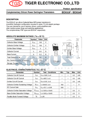 BDX54F datasheet - Complementary Silicon Power Darlington Ttransistors