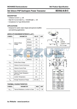 BDX62A datasheet - isc Silicon PNP Darlington Power Transistor